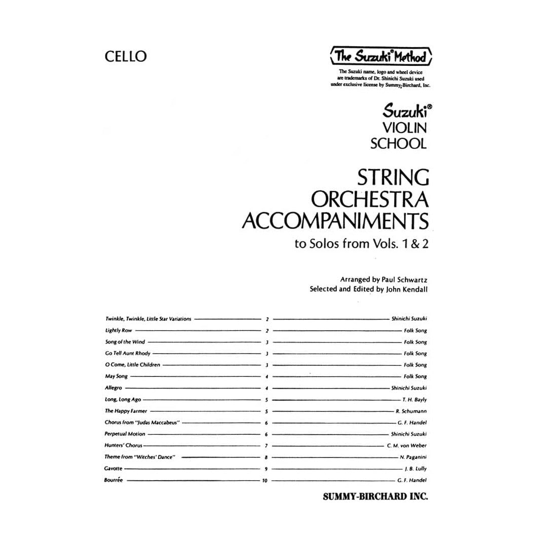 String Orchestra Accompaniments to Solos from Suzuki Violin School, Volumes 1 and 2 - Cello