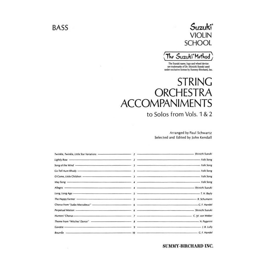 String Orchestra Accompaniments to Solos from Suzuki Violin School, Volumes 1 and 2 - Bass