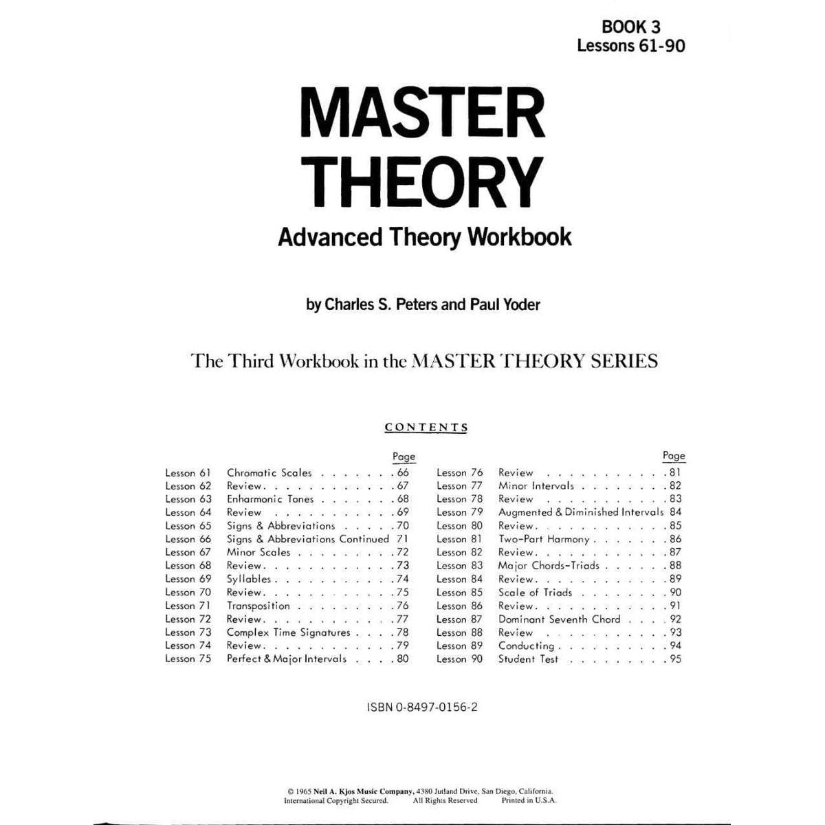 Master Theory Book 3 - Advanced Theory By Charles Peters and Paul Yoder Published by Neil A Kjos Music Company