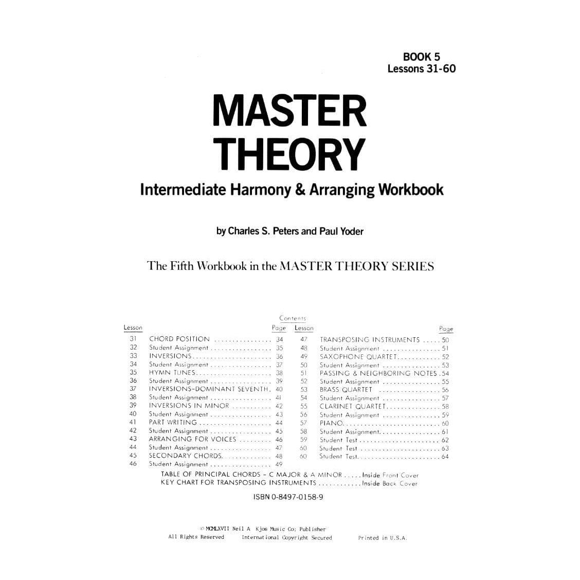 Master Theory Book 5 - Intermediate Harmony By Charles Peters and Paul Yoder Published by Neil A Kjos Music Company