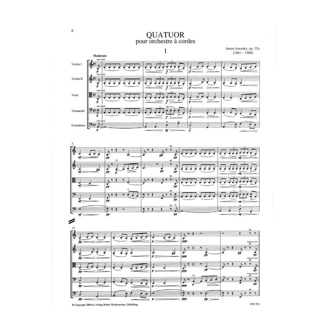 Arensky, Anton - Quartet No 2, Op 35a - Verlag Walter Wollenweber