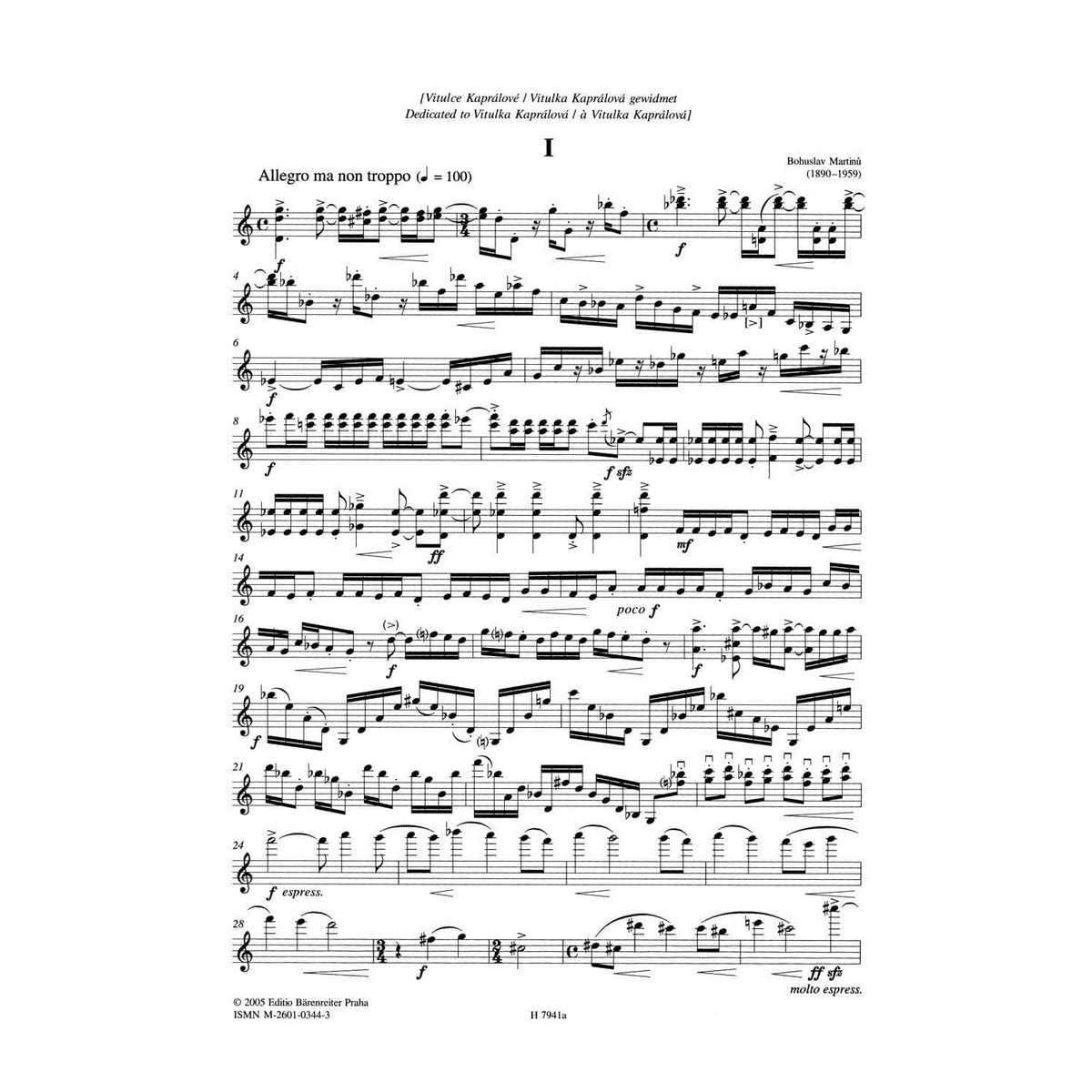 Martinů, Bohuslav - String Quartet No 5 - Two Violins, Viola, and Cello - Praha Edition (Bärenreiter)