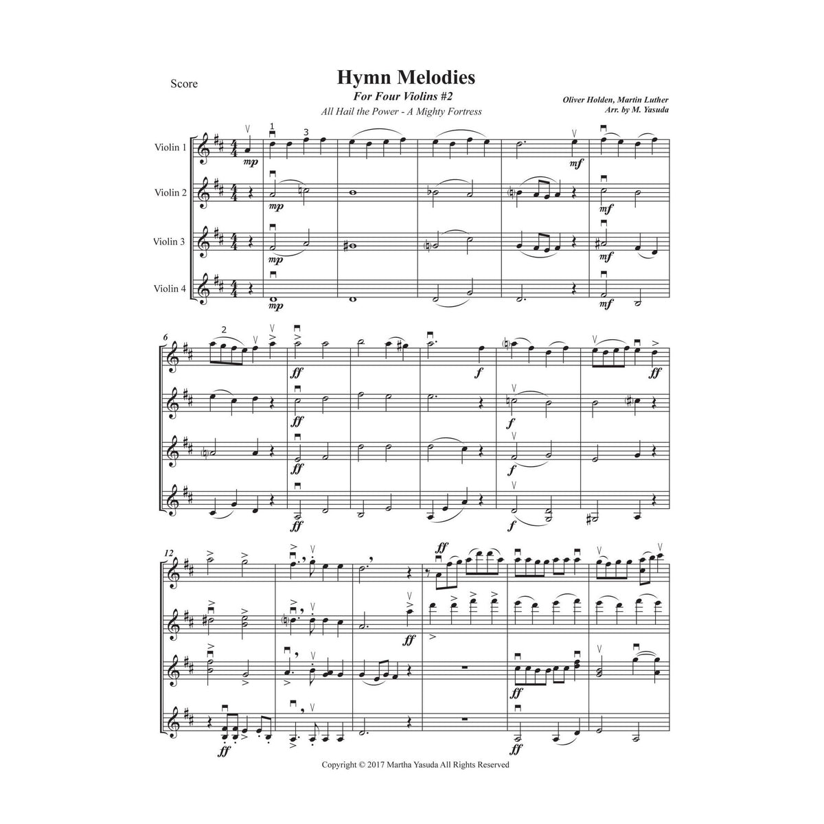 Yasuda, Martha - Hymn Melodies For Four Violins, Volume II - Digital Download