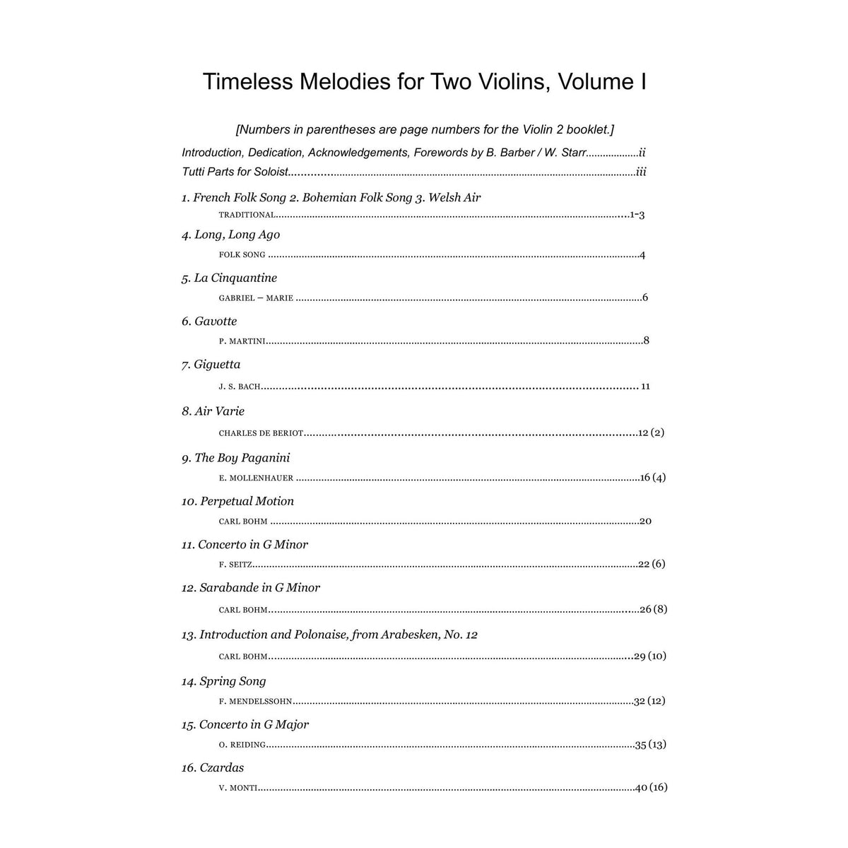 Yasuda, Martha - Timeless Melodies For Two Violins, Volume I - Digital Download