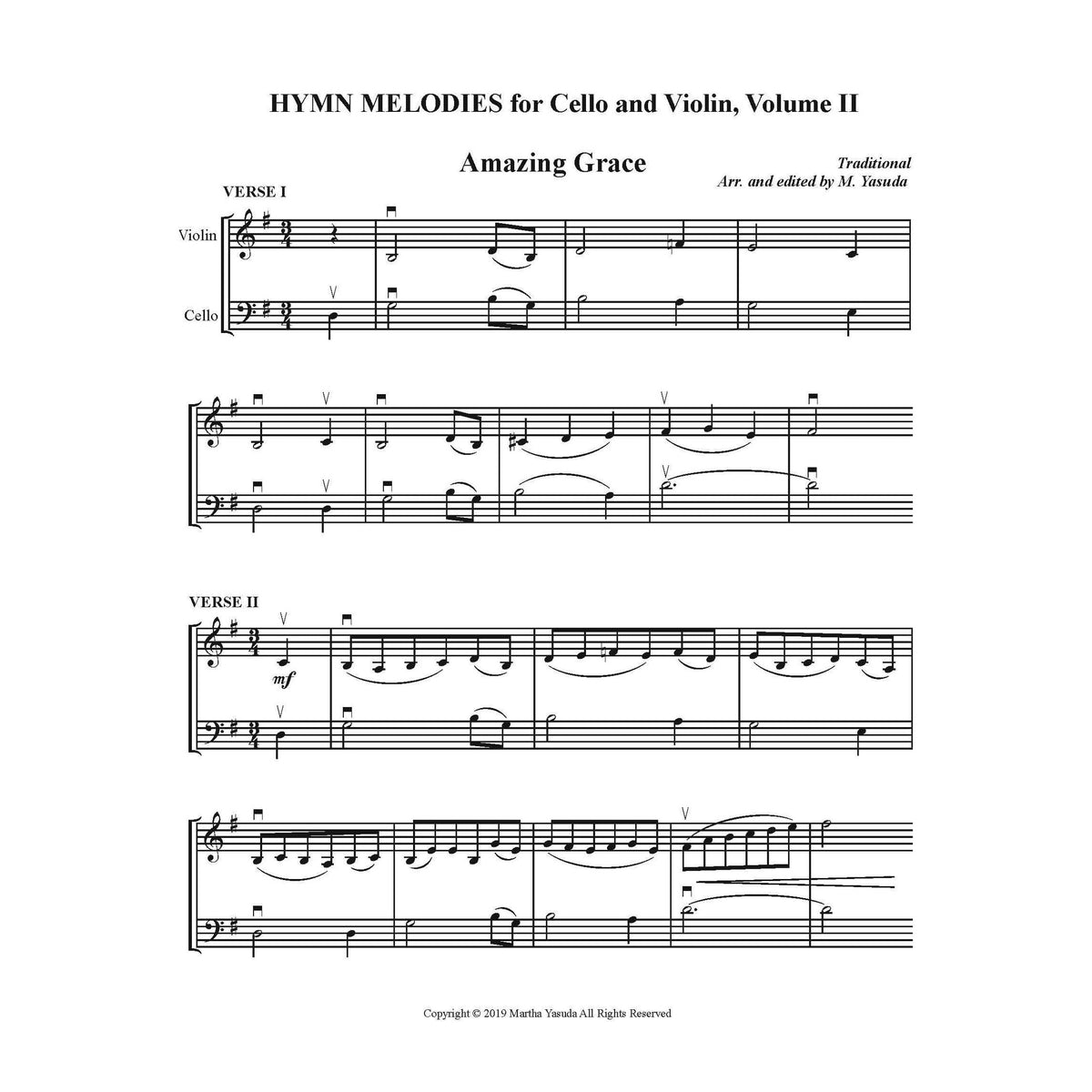 Yasuda, Martha - Hymn Melodies For Cello and Violin, Volume II - Digital Download