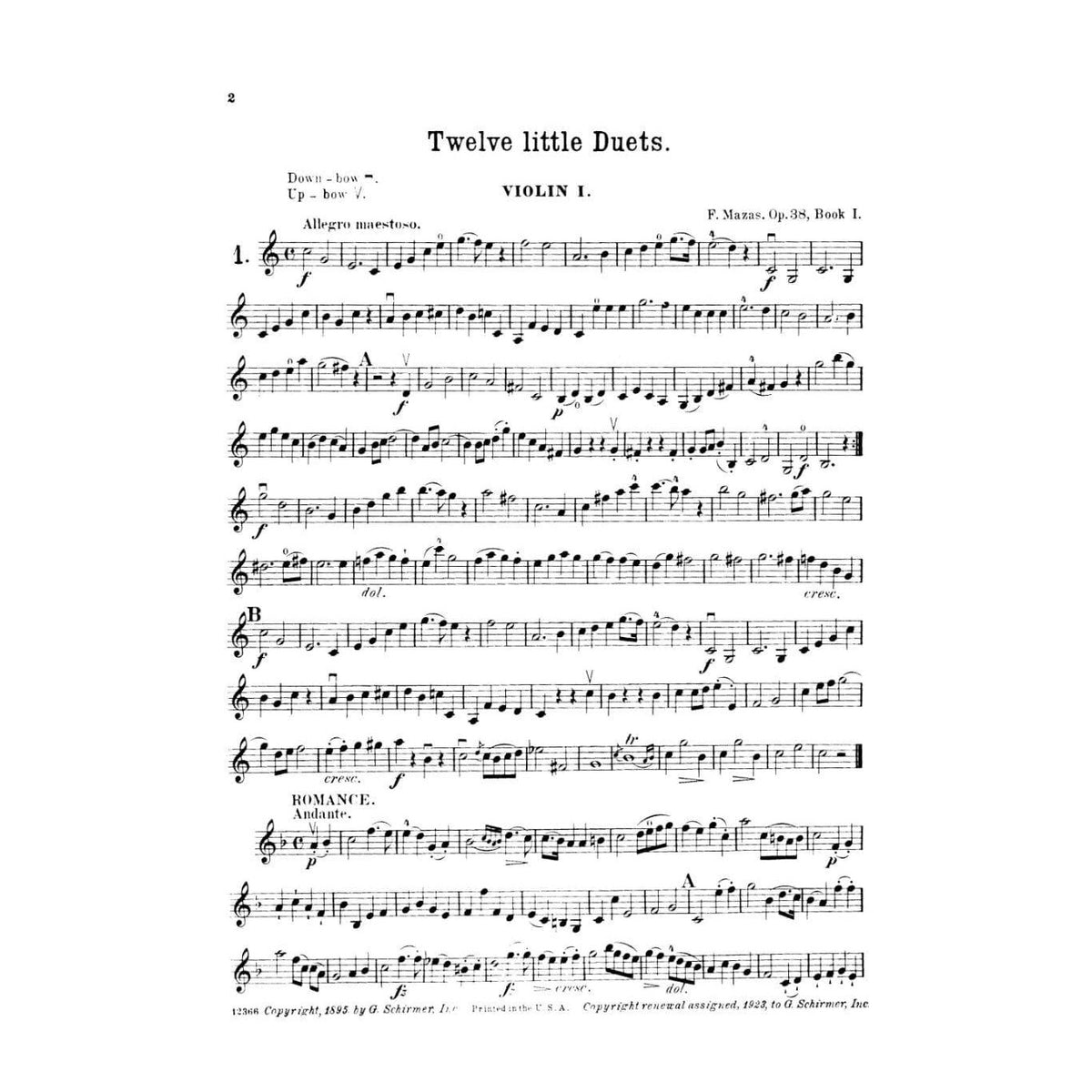 Mazas, Jacques Féréol - 12 Little Duets, Op 38, Book 1 - Two Violins - edited by Henry Schradieck - G Schirmer Edition