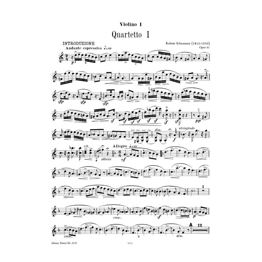 Schumann, Robert - Three Quartets, Op 41 Edited by Herrmann Peters Edition