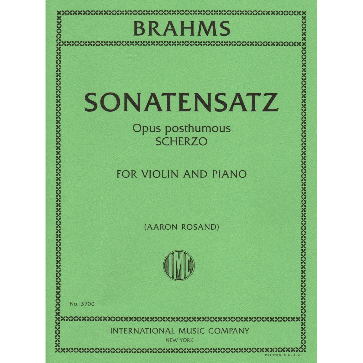 Brahms, Johannes - Sonatensatz: Scherzo in c minor for Violin and Piano - International Edition