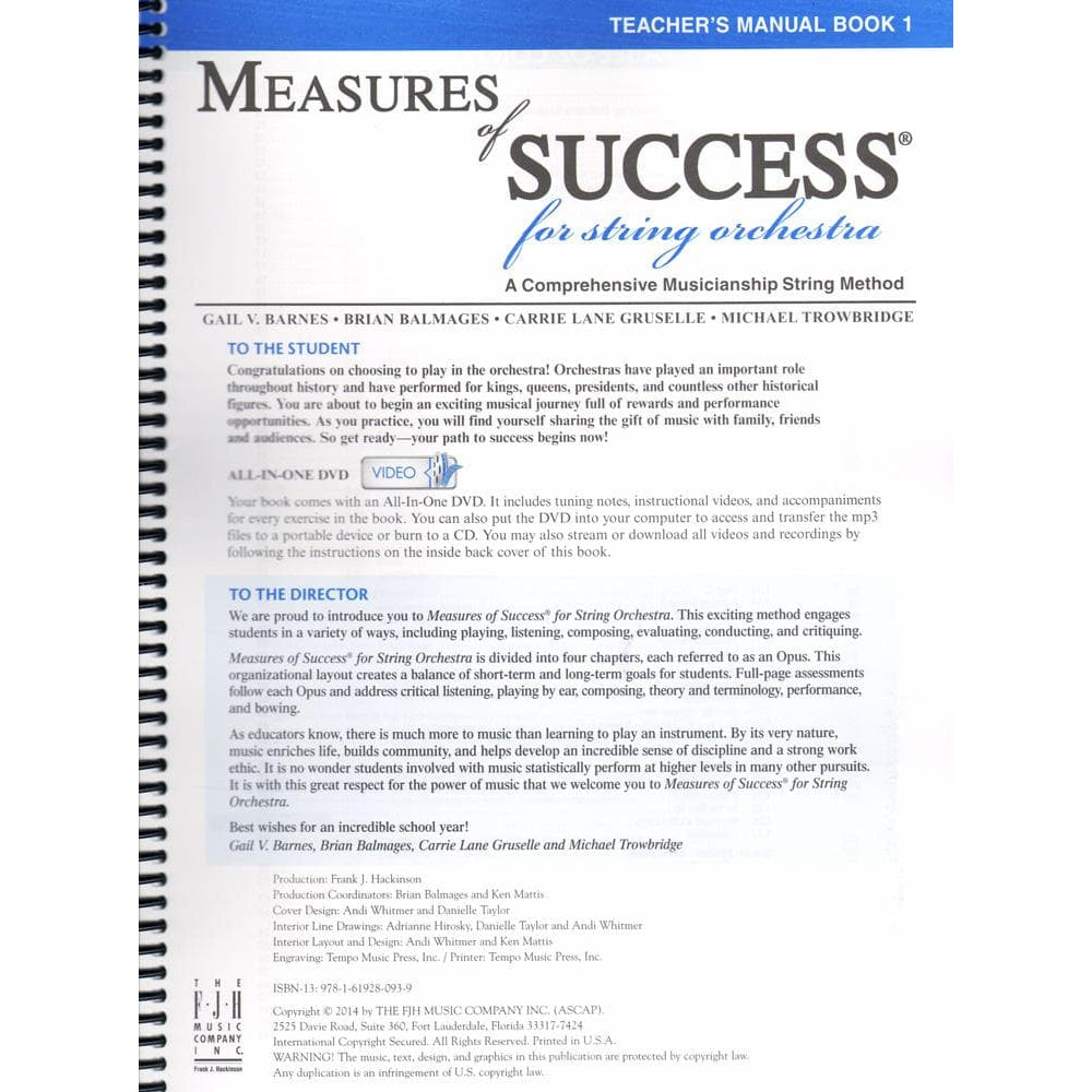 Measures of Success for String Orchestra - by Barnes, Balmages, Gruselle, Trowbridge - Teacher's Manual - Book 1 with DVD - FJH