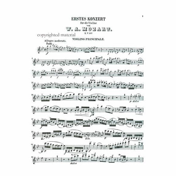 Mozart, WA - Concerto No 1 in B-flat Major, K 207 - Violin and Piano - Kalmus Edition