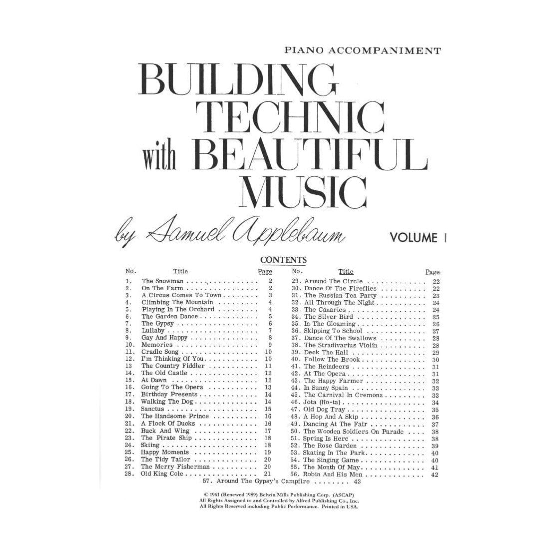 Applebaum, Samuel - Building Technique With Beautiful Music - Book 1 for Piano Accompaniment - Belwin/Mills Publication