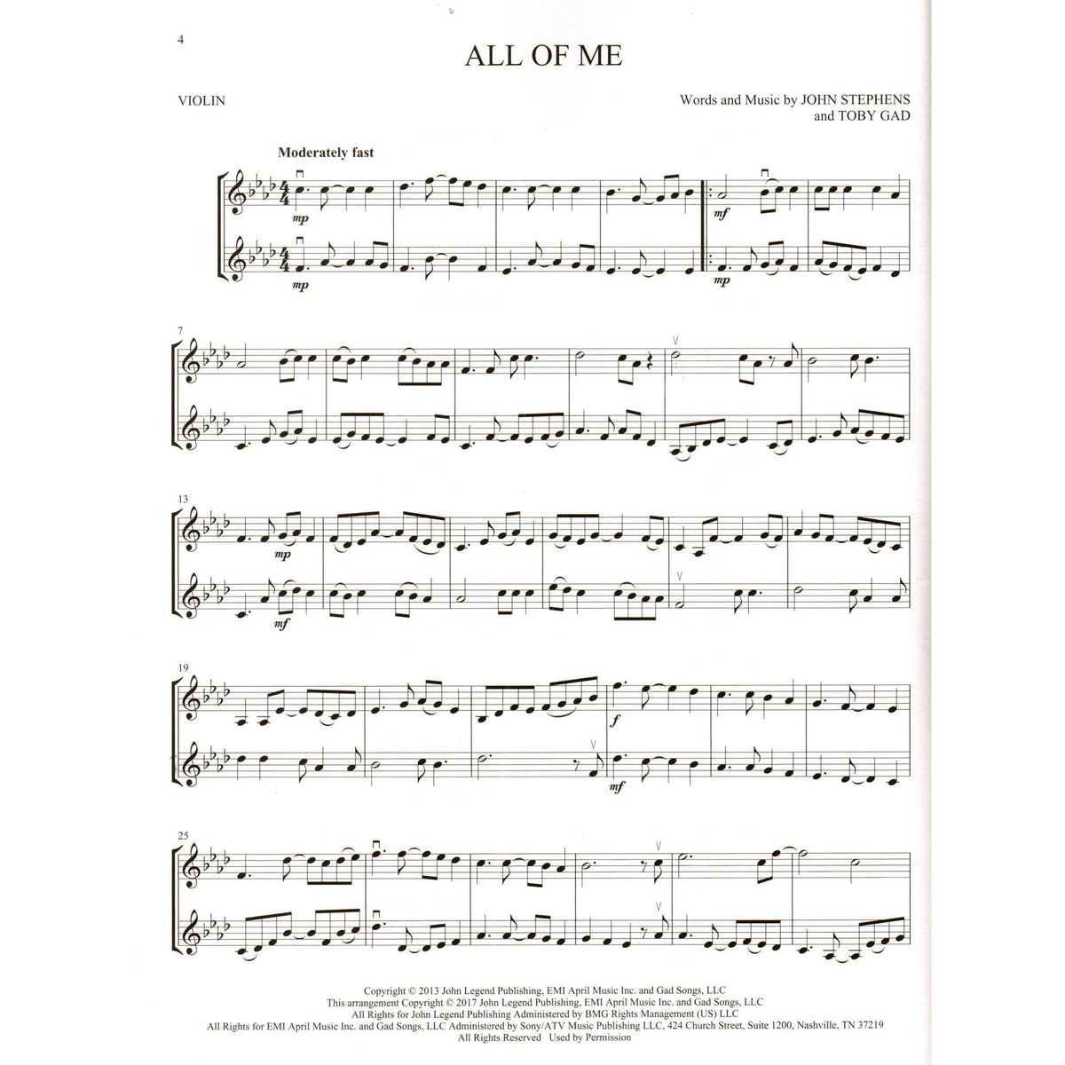 Pop Hits for Violin Duet - Hal Leonard