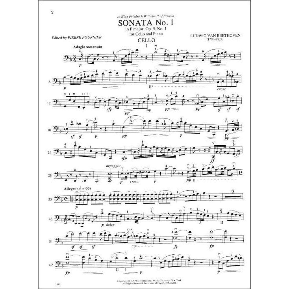 Beethoven, Ludwig - Sonata No 1 in F Major Op 5 for Cello and Piano - Arranged by Fournier - International Edition