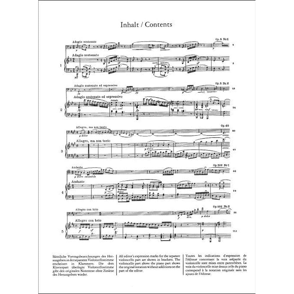 Beethoven, Ludwig - Sonatas Op 5 - 69 -102 for Cello and Piano - Arranged by Schulz - Peters Edition