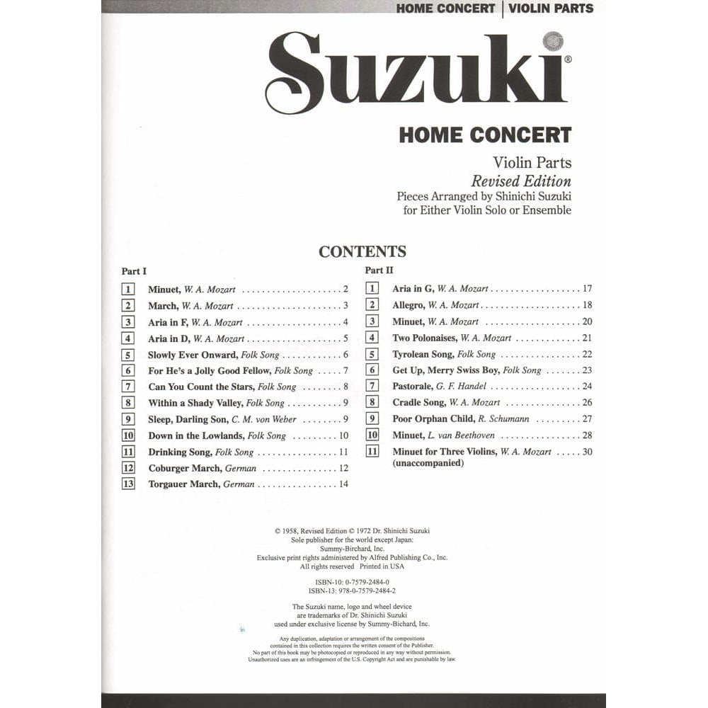 Home Concert - Violin - arranged by Shinichi Suzuki - Alfred Music Publishing