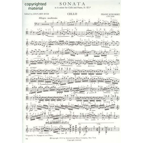 Schubert, Franz - Sonata in a minor (Arpeggione), D 821 For Cello and Piano Edited by Leonard Rose Published by International Music Company