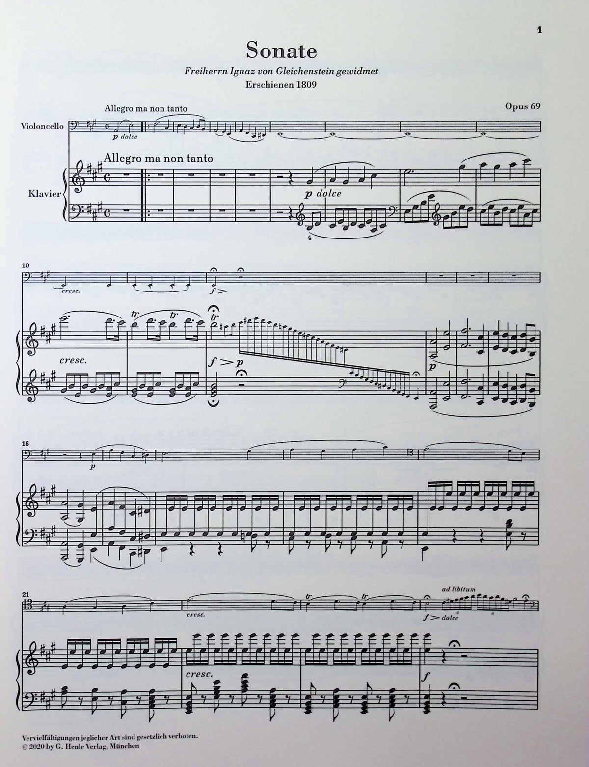 Beethoven, van Ludwig - Sonata in A major op. 69 for Piano and Violoncello - Edited by Dufner - G. Henle Verlag