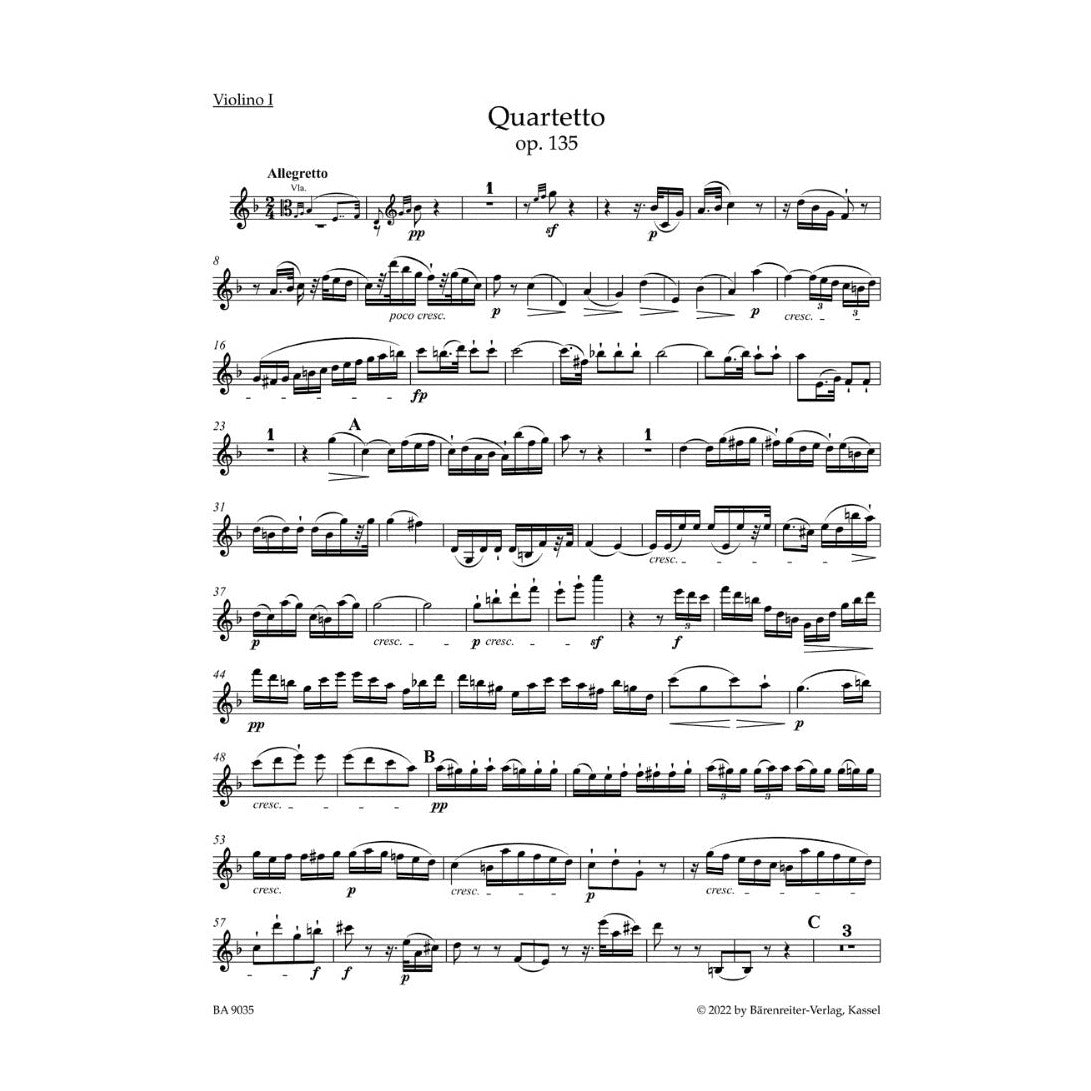 Beethoven, Ludwig van - String Quartet in F major op. 135 - Barenreiter URTEXT