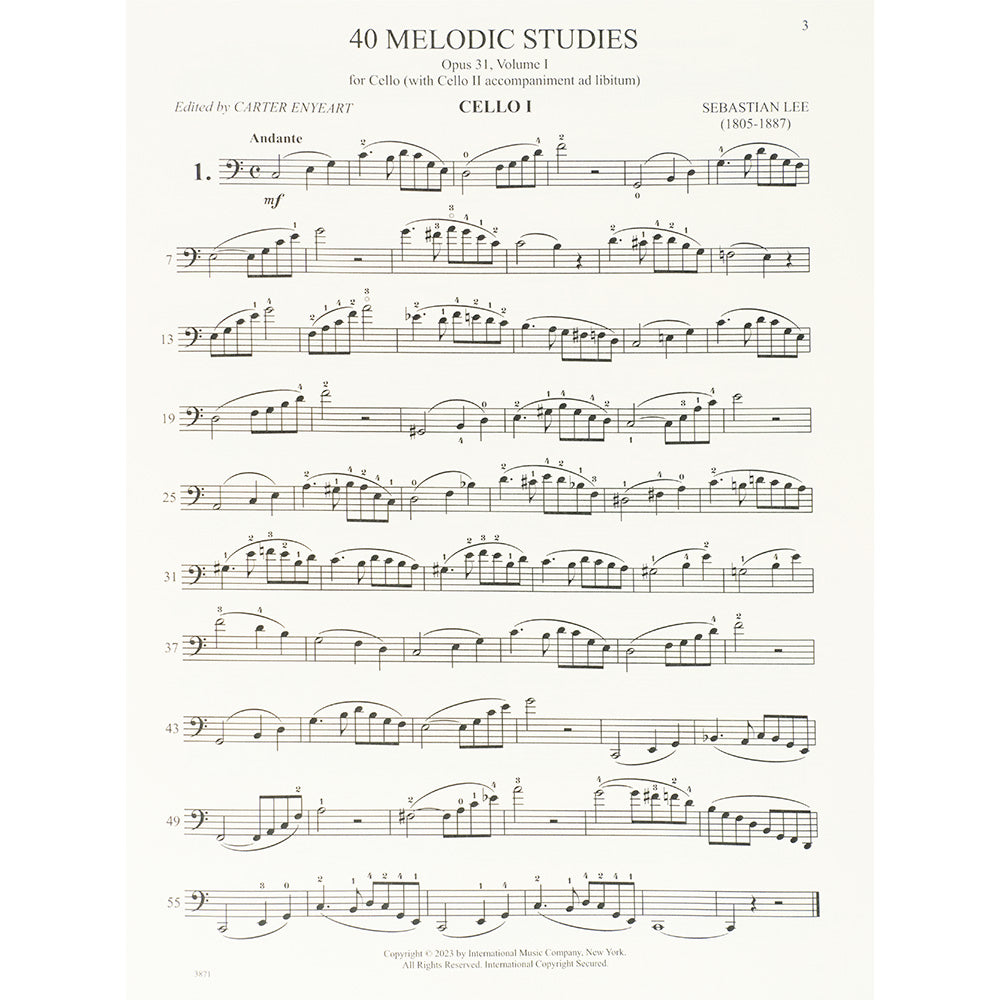 Lee, Sebastian - 40 Melodic Studies, Op. 31, Vol. 1 - Cello with opt. Cello II - International Music Co.