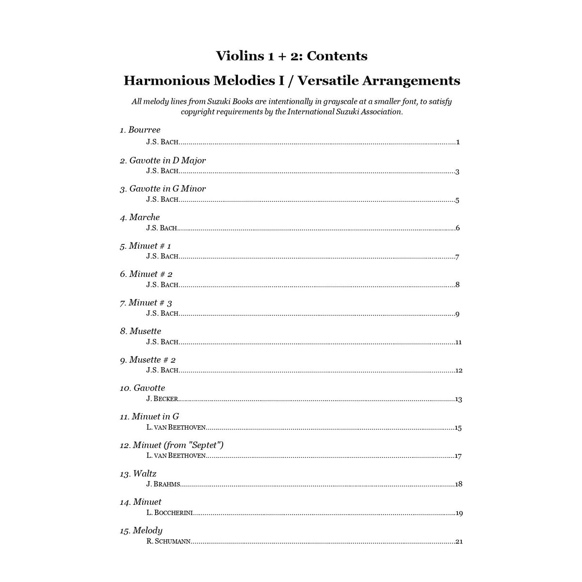 Yasuda, Martha - Harmonious Melodies, Versatile Arrangements for Two or Three Violins, Volume I - Digital Download