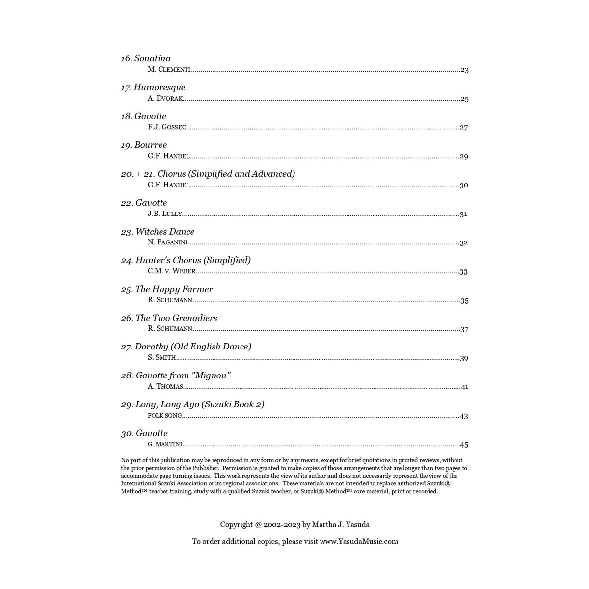 Yasuda, Martha - Harmonious Melodies, Versatile Arrangements for Two Violins and Viola, Volume I - Digital Download