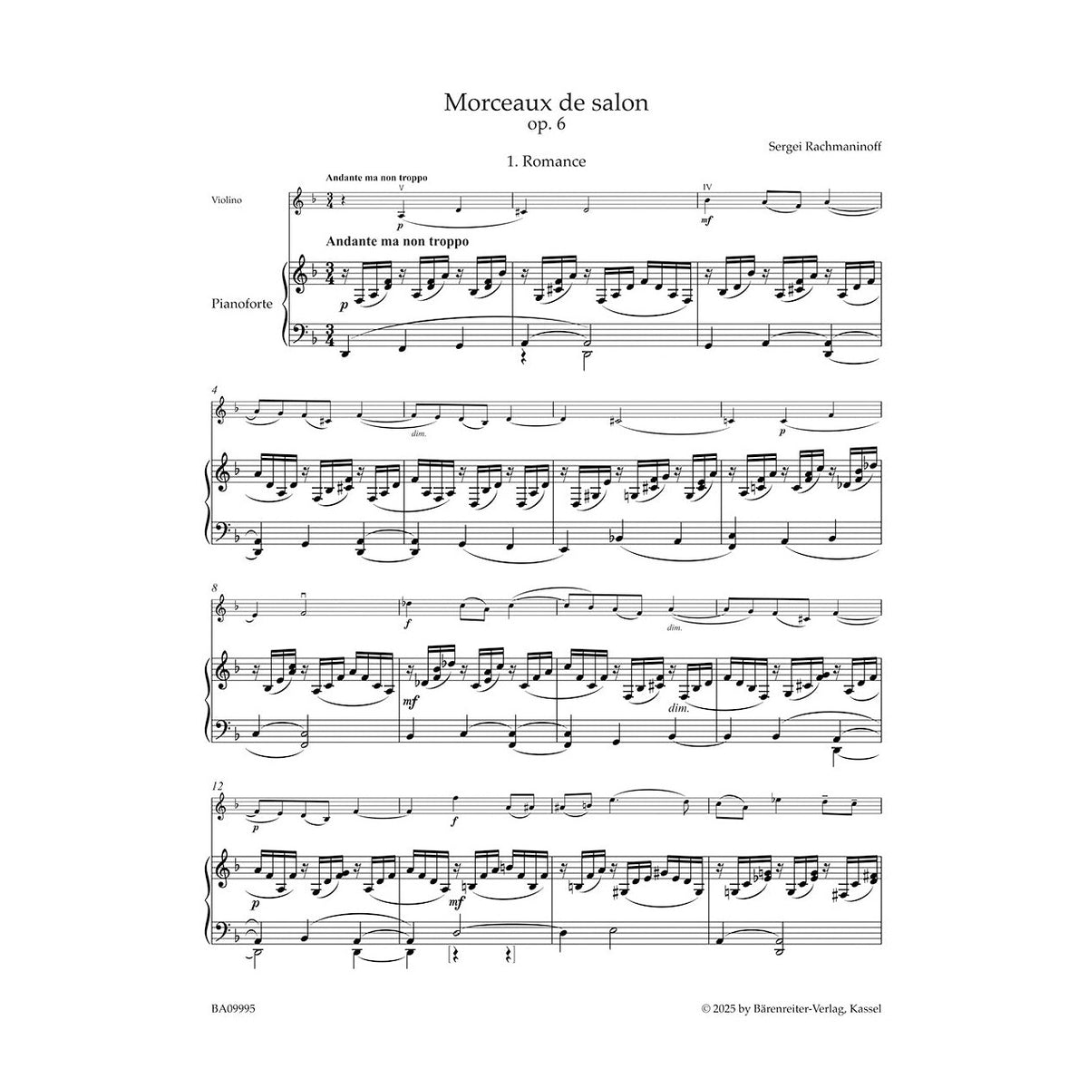 Rachmaninoff, Sergei - Works for Violin and Piano - edited by Daniela Macchione - Barenreiter Urtext