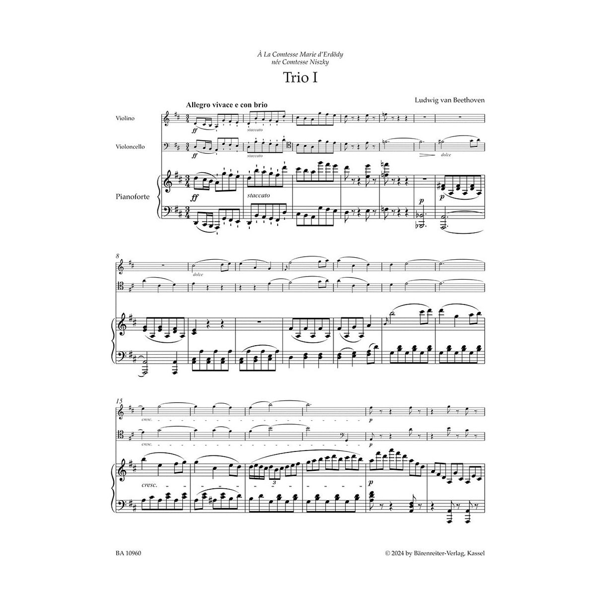 Beethoven, Ludwig - Piano Trios, Op. 70 - Piano, Violin, and Violoncello - edited by Del Mar - Barenreiter Urtext