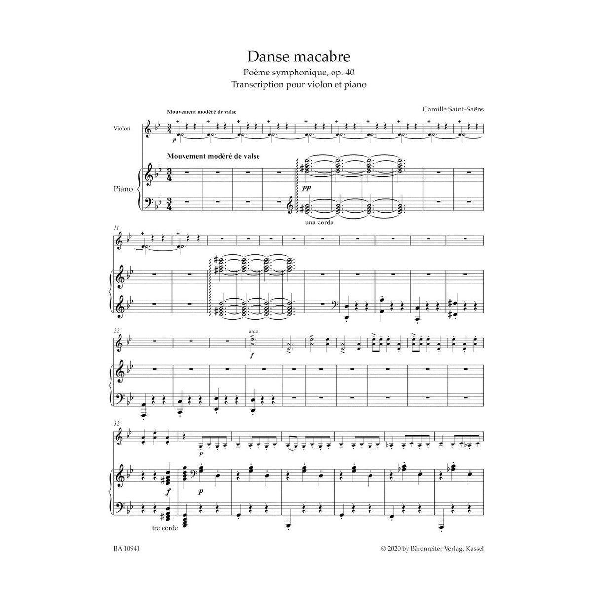 Saint-Saëns, Camille - Danse macabre, Op. 40 (version for violin & piano) - edited by Drèze - Barenreiter Urtext