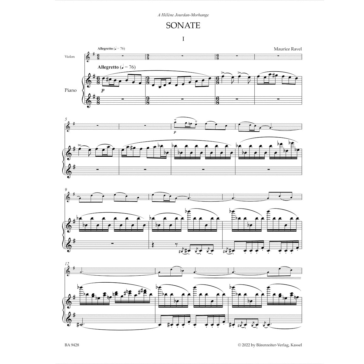 Ravel, Maurice - Berceuse sur le nom de Fauré, M. 74 - for Piano and Violin - edited by Woodfull-Harris - Barenreiter Urtext