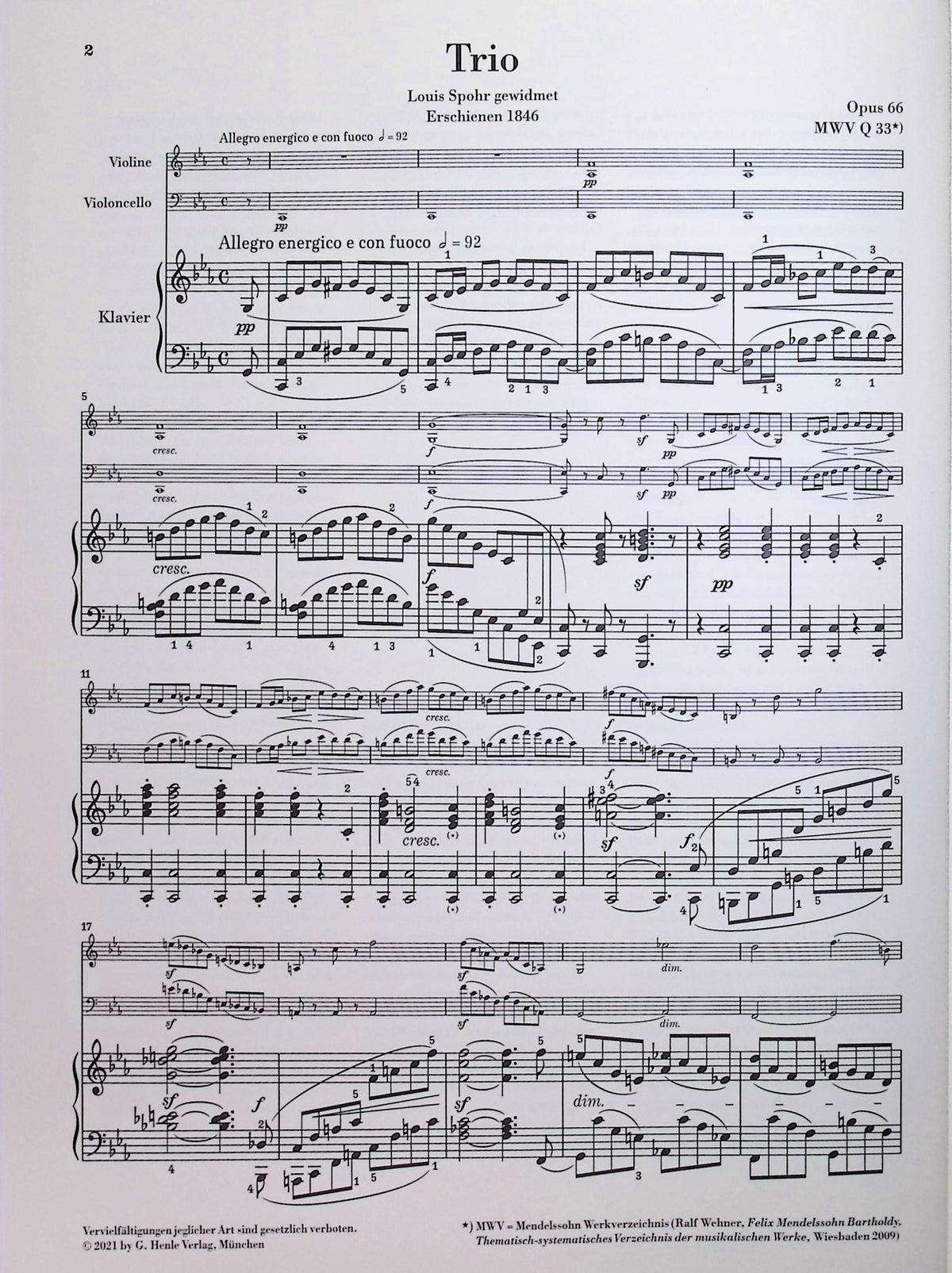 Mendelssohn, Felix - Piano Trio no. 2 in c minor op. 66 - Edited by Herttrich - G. Henle Verlag