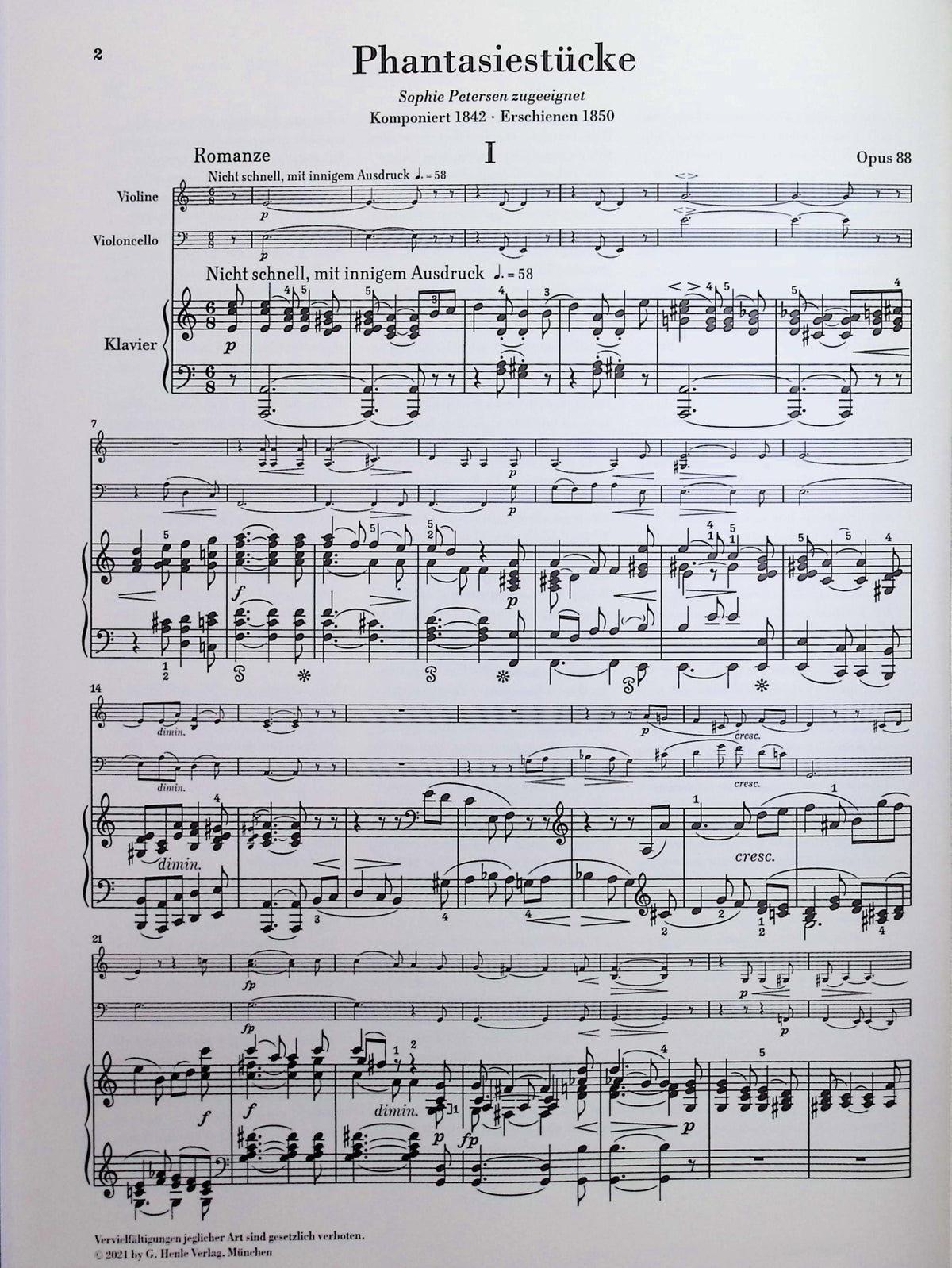 Schumann, Robert - Fantasy Pieces op. 88 - Edited by Herttrich - G. Henle Verlag