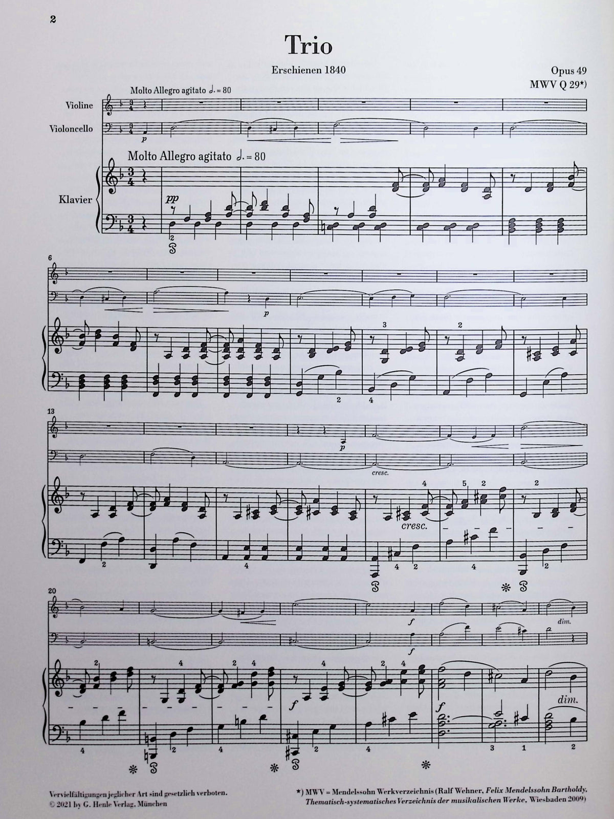 Mendelssohn, Felix - Piano Trio no. 1 in d minor op. 49 -Edited by Herttrich - G. Henle Verlag