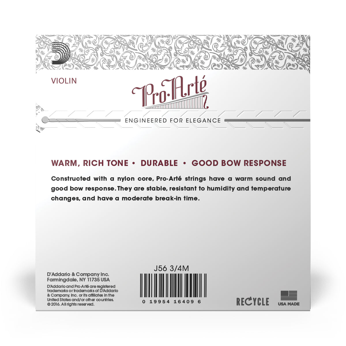 D'Addario Pro-Arte Violin String Set, 3/4 Scale, Medium Tension