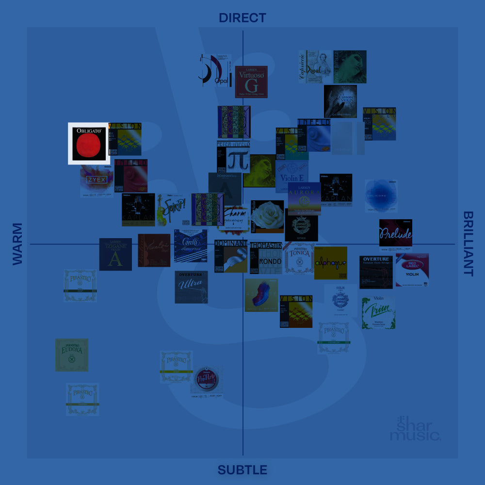 Pirastro Obligato Violin String Set - Steel E, Silver D - 4/4 Size - Medium Gauge - Loop End