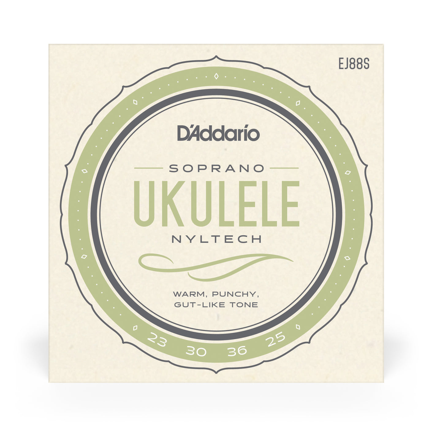 D'Addario Soprano Ukulele Nyltech string set packaging on a beige background
