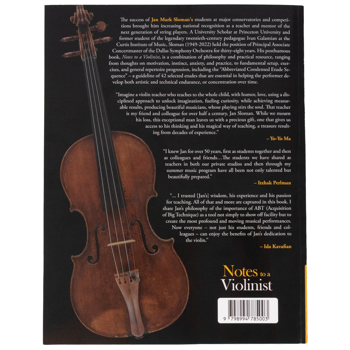 Jan Sloman Notes to a Violinist Back Cover