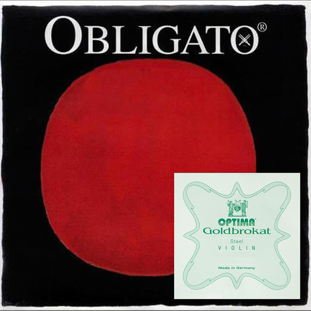 Obligato Custom Violin String Set with Ball-End Goldbrokat E - 4/4 size - Medium Gauge