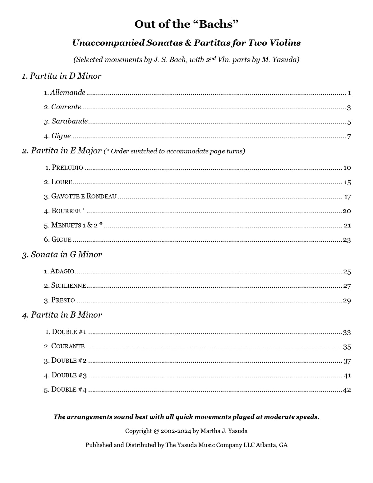 Yasuda, Martha - Out of the "Bachs", Selections from Unaccompanied Sonatas & Partitas for Two Violins - Digital Download