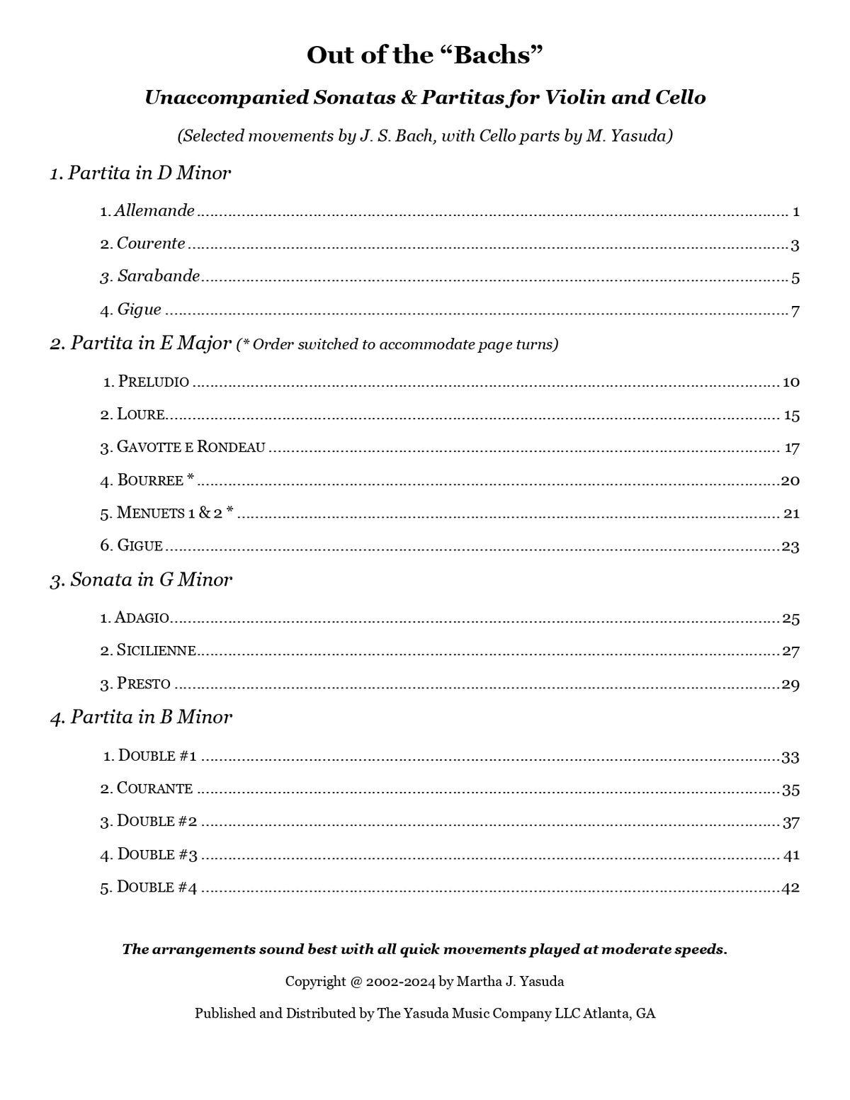 Yasuda, Martha - Out of the "Bachs", Selections from Unaccompanied Sonatas & Partitas for Violin and Cello - Digital Download