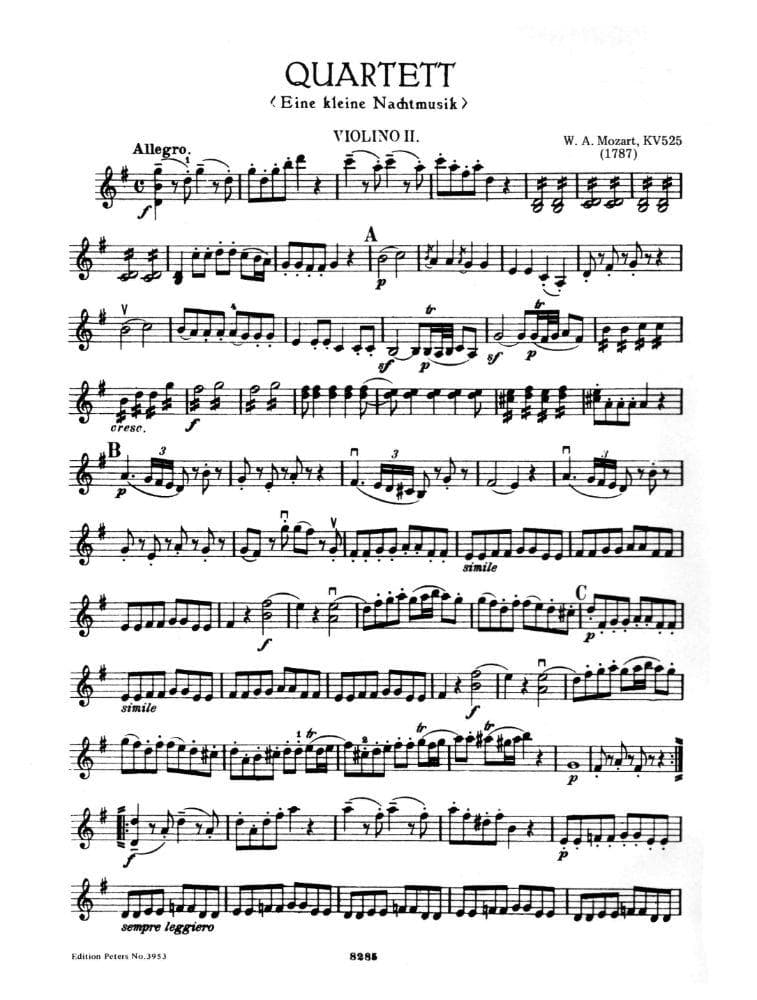 Mozart, WA - Eine Kleine Nachtmusik, K 525 - String Quartet - Edition Peters