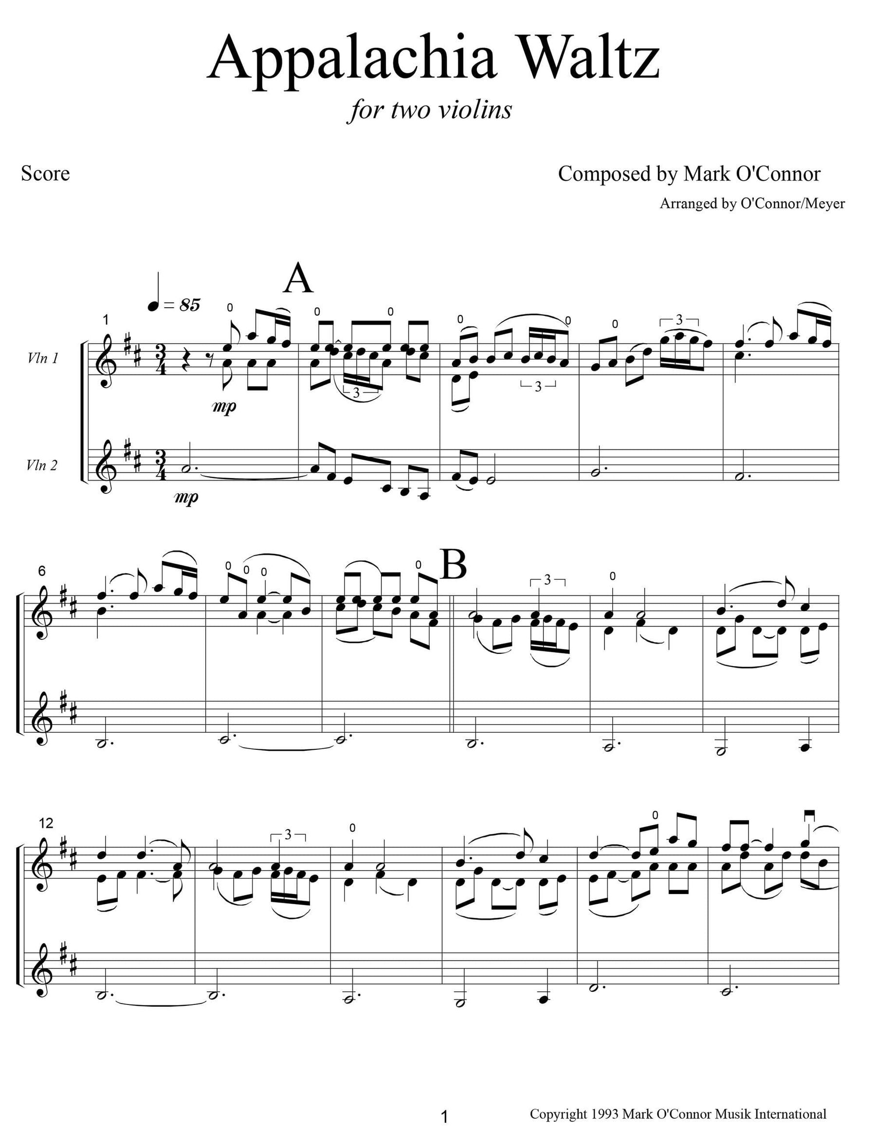O'Connor, Mark - Appalachia Waltz for 2 Violins - Score - Digital Download