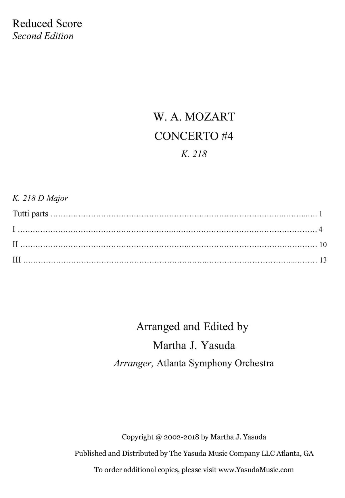 Yasuda, Martha - Mozart Concerti No. 4 for Two or Three Violins - Digital Download