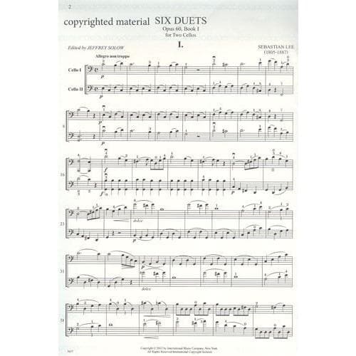 Lee, Sebastian - Six Duets, Op 60, Volume 1 - Two Cellos - edited by Jeffrey Solow - International Music Co