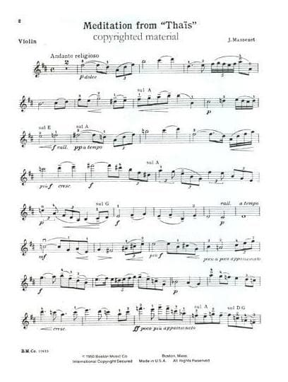 Massenet, Jules - Méditation from "Thaïs" - Violin and Piano - M P Marsick - Boston Music Co