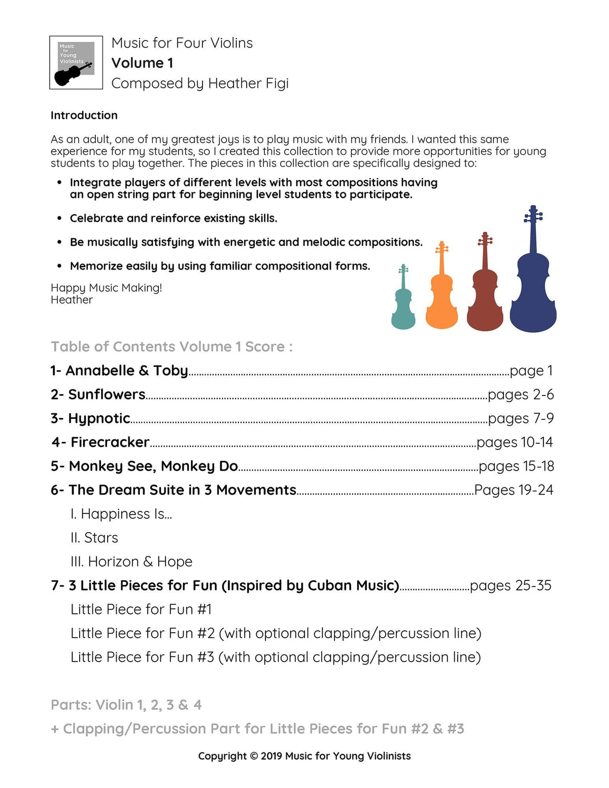 Figi, Heather - Music for Four Violins, Volume 1  - Digital Download