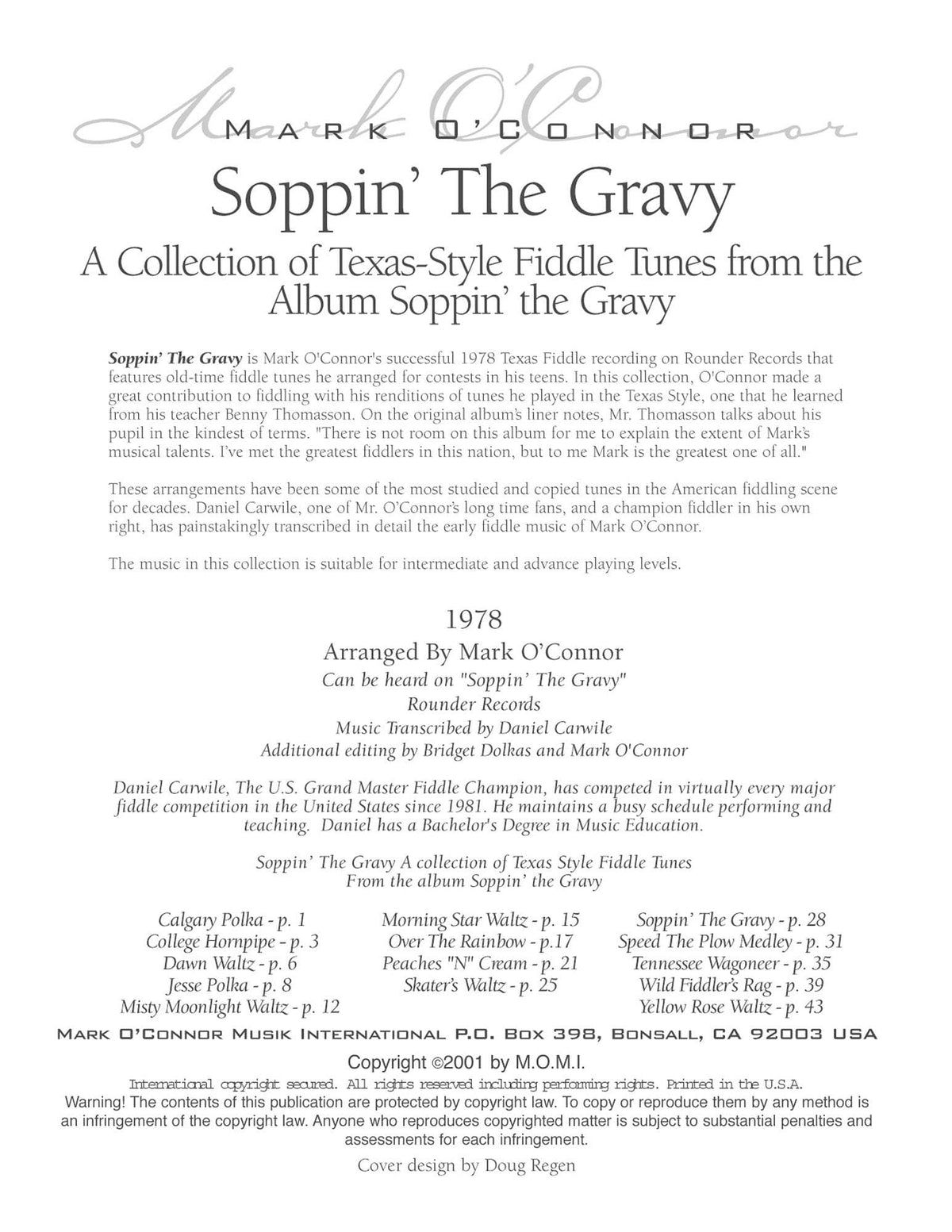 O'Connor, Mark - Soppin' The Gravy (Fourteen Texas-Style Fiddle Tunes) - Violin Lead Sheets - Digital Download