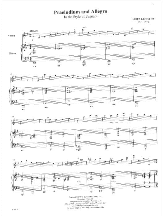 Kreisler, Fritz - Praeludium and Allegro - Violin and Piano - Carl Fischer Edition