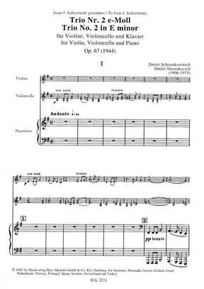 Shostakovich, Dmitri - Piano Trio No 2 in e minor, Op 67 For Violin, Cello and Piano Published by G Schirmer