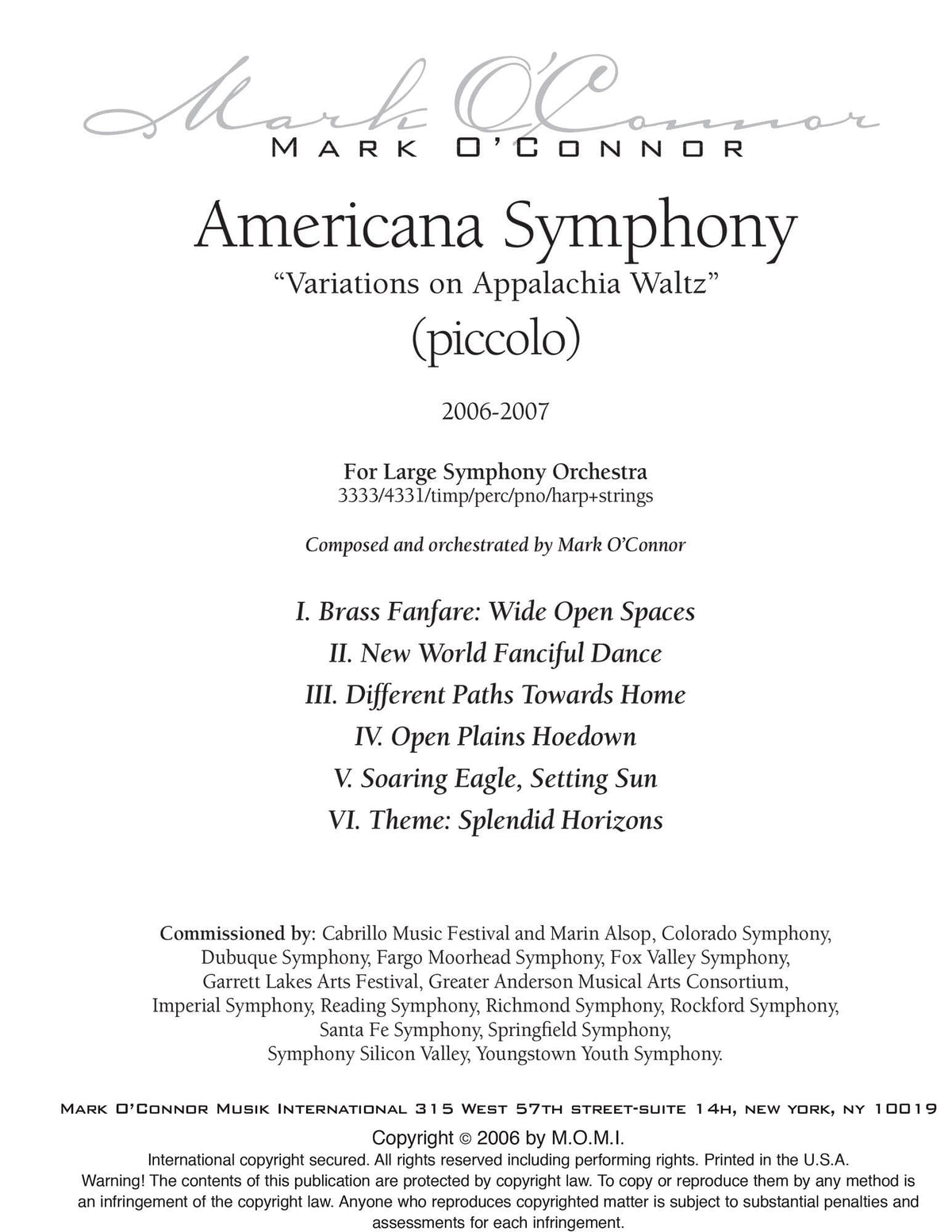O'Connor, Mark - Americana Symphony "Variations on Appalachia Waltz" - Wind Parts - Digital Download