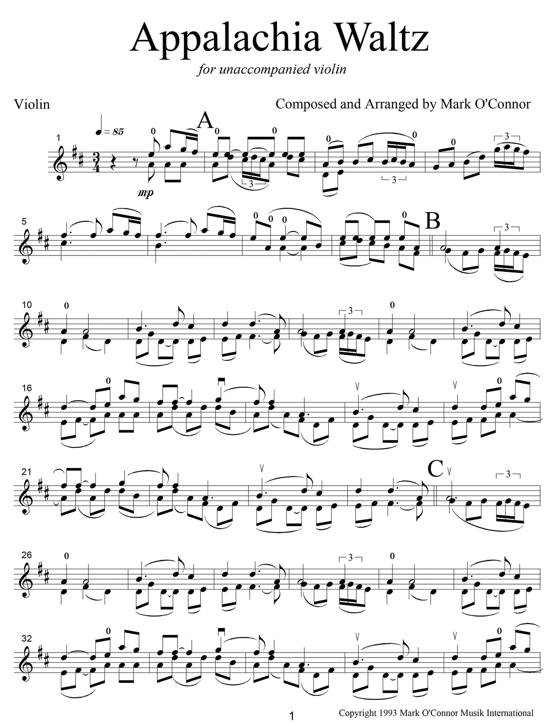 O'Connor, Mark - Appalachia Waltz Unaccompanied Score - Violin - Digital Download